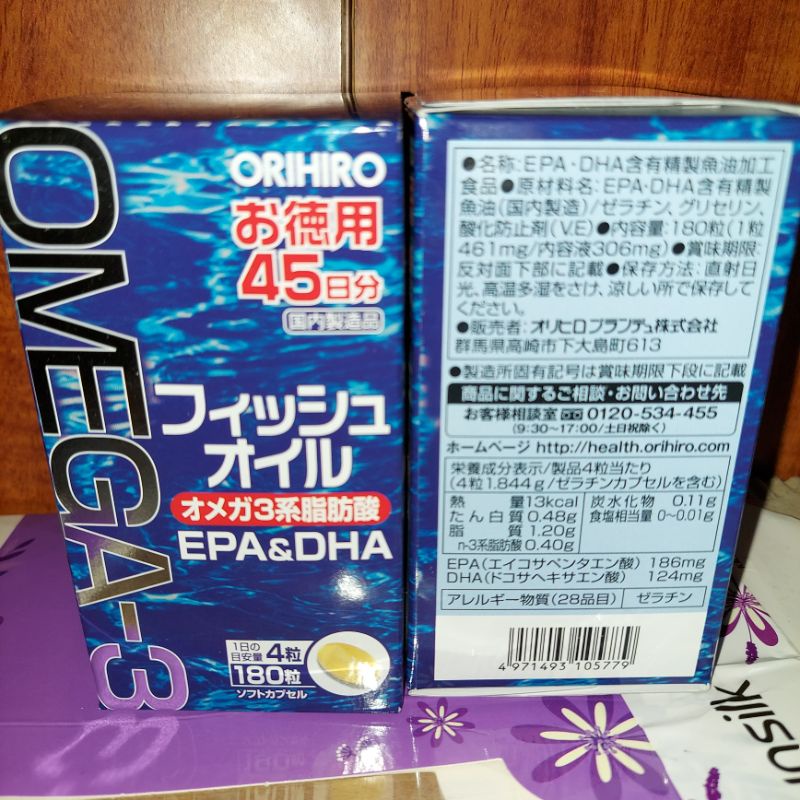 Dầu cá Omega 3 EPA &amp; DHA Orihiro Nhật Bản hộp 180 viên date 2023