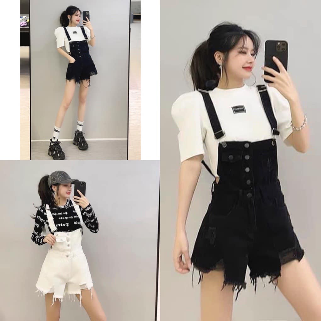 YẾM QUẦN NỮ,yếm jean đùi nữ 🌸 quần yếm katun khuy cài🌸 chất bò dày dặn về đủ 2 màu trắng đen. METSHOP