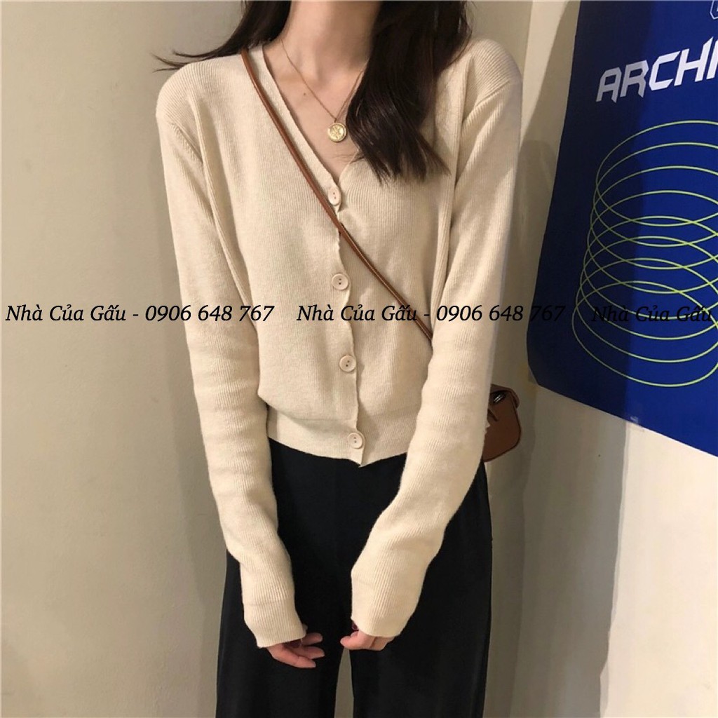 Áo khoác cardigan len mỏng 4 cúc, tay dài basic