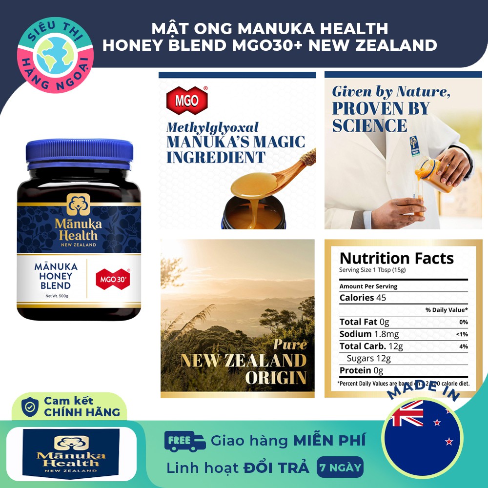 Mật ong Manuka - Honey Manuka Health MGO 30+ New Zealand Hộp 500g