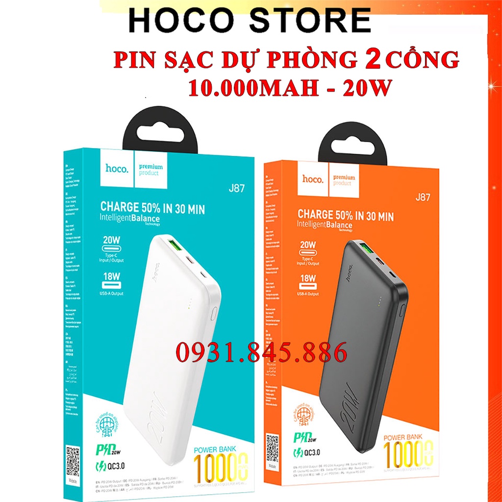 Pin Sạc Dự Phòng Siêu Tốc 20W J87 10000mAh Sạc Nhanh 2 Cổng, PD+QC 3.0