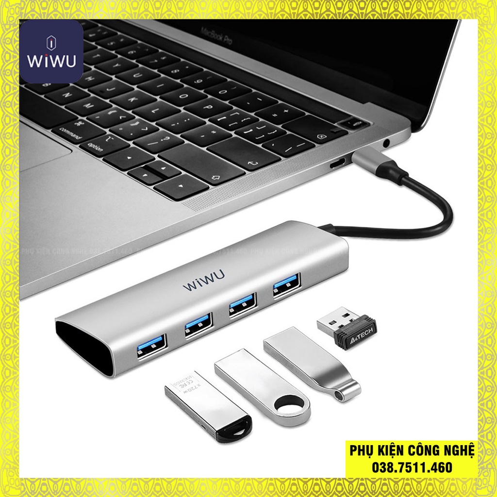 HUB adapter chuyển đổi 4-in-1 WIWU Alpha A440 hỗ trợ Macbook