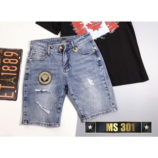 Quần jeans short nam co giãn kèm hình chụp thật lô gô thêu
