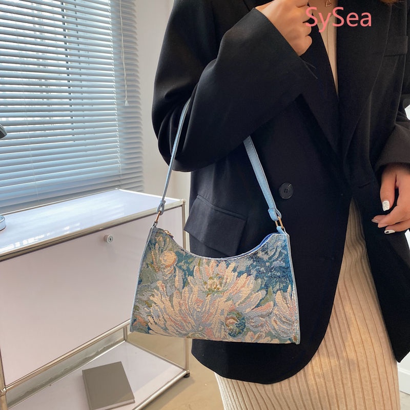 Túi Đeo Vai In Họa Tiết Tranh Sơn Dầu Kiểu Pháp Dễ Thương Cho Nữ