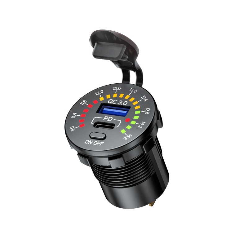 【3C】Củ sạc nhanh chống nước 12V QC3.0 USB 18W Type C PD có công tắc đèn LED cho tàu thuyền/xe máy
