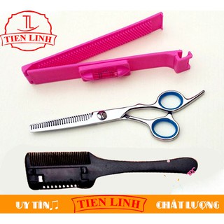 Bộ combo kéo  tỉa tóc (Quoay xanh) + Lược tỉa tóc + Kẹp đo cắt tóc