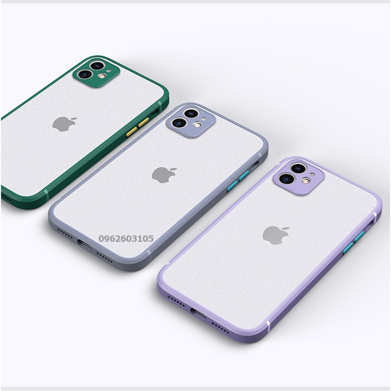 Ốp Lưng Iphone 7 Plus/ 8 Plus/Xs Max/XR/11 pro/11 Pro Max/12 promax/12 Mini Cạnh Vuông Lưng Nhám Viền Màu Chống Vân Tay