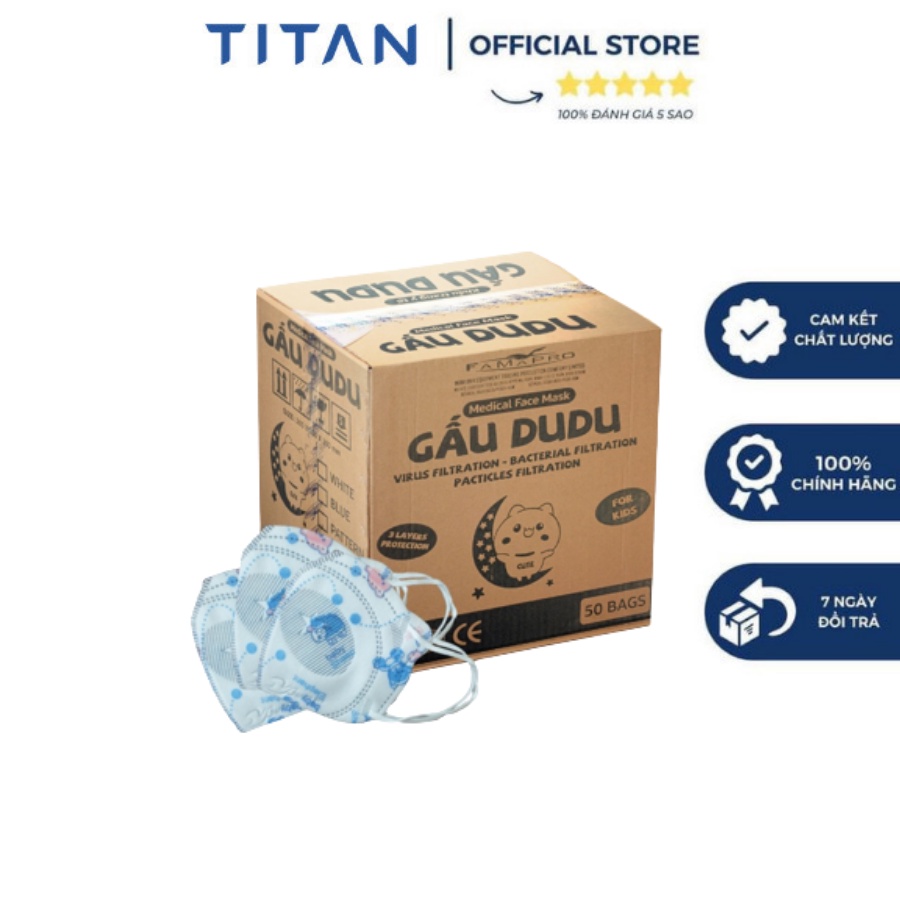 [FAMAPRO Gấu DuDu - Bé từ 2-4 tuổi] Thùng 50 Túi Khẩu trang kháng khuẩn cao cấp 3 lớp (10 cái/Túi )