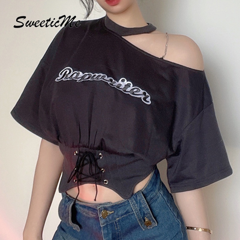 Áo Thun Trễ Vai Tay Ngắn In Chữ SweeticMe 2022 Thời Trang Cho Nữ