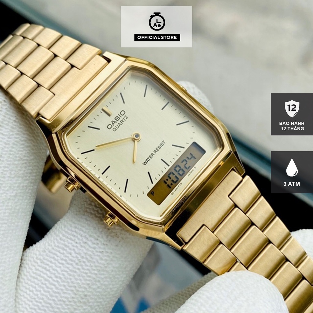 [Chính hãng Full box] Đồng hồ điện tử Casio AQ-230GA-9DMQ Nam Nữ kim loại mặt vuông, dây thép không 