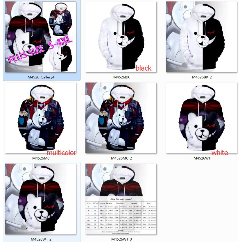 ⭐Ready Stock⭐✧✓Áo hoodie tay dài in hình Monokuma Anime 3D