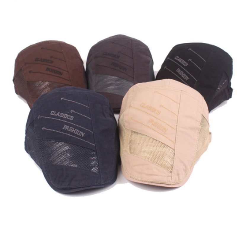 Mũ Beret Phối Lưới Thoáng Khí Thêu Chữ Thời Trang Cho Nam Và Nữ