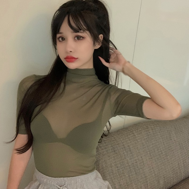 Áo lưới xuyên thấu tay ngắn phong cách Hàn Quốc thời trang quyến rũ dành cho nữ