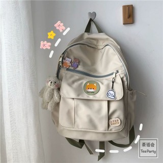 [ORDER 7-14 ngày] Balo ulzzang unisex nhiều ngăn tiện lợi, 2 màu be trắng chất vải chống nước, chống bẩn