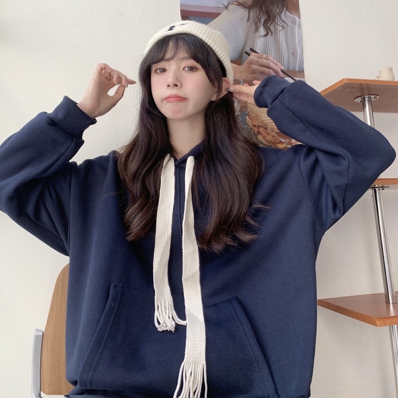 ZHELIHANGFEI Áo Hoodie Thể Thao Dáng Rộng Phong Cách Preppy Đơn Giản Dễ Phối Đồ