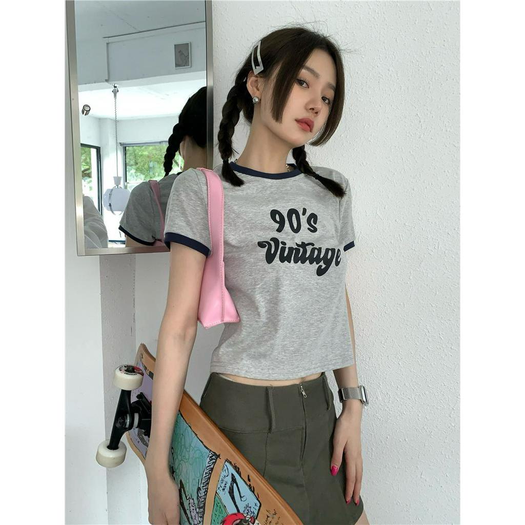 Áo Thun Cổ Tròn Ngắn Tay In Chữ Màu Sắc Tương Phản Thời Trang Cá Tính 61558