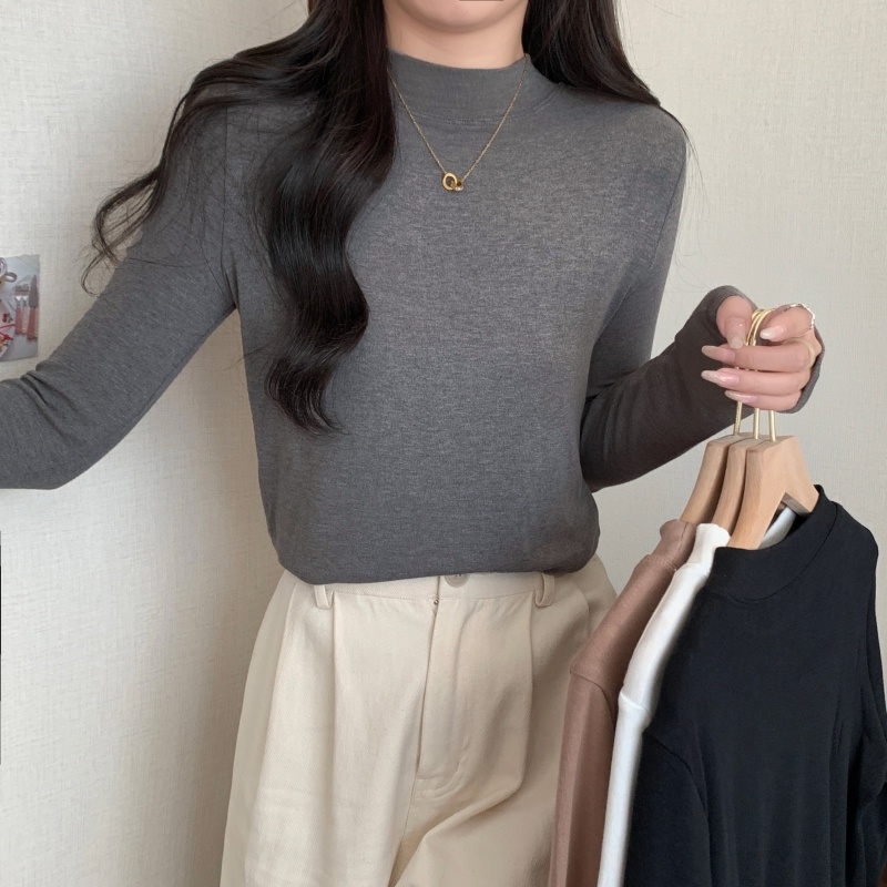 ZHELIHANGFEI Áo Thun Tay Dài Cổ Cao Dáng Ôm Thời Trang