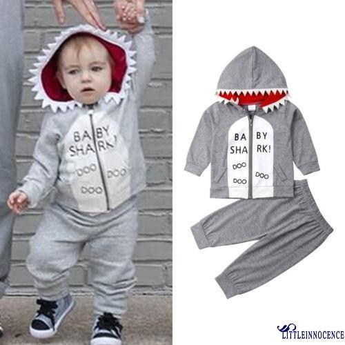 Set Áo Hoodie Và Quần Dài Hình Cá Mập Cho Bé Trai