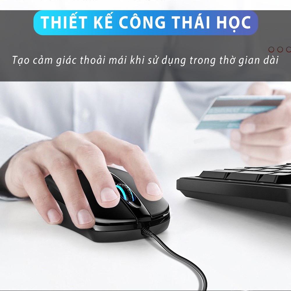 Chuột máy tính có dây văn phòng gaming YINDIAO G2 tắt âm chống ồn silent công thái học đèn led RGB 7 màu - Chính Hãng