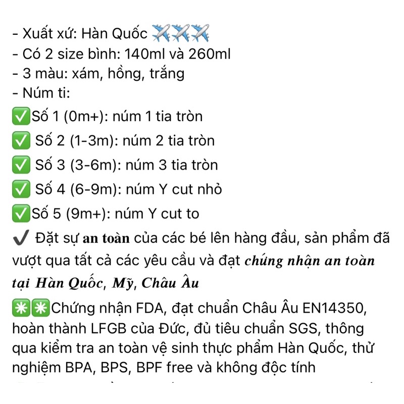 Bình sữa OU Daymoon Hàn Quốc 90ml 140ml 260ml