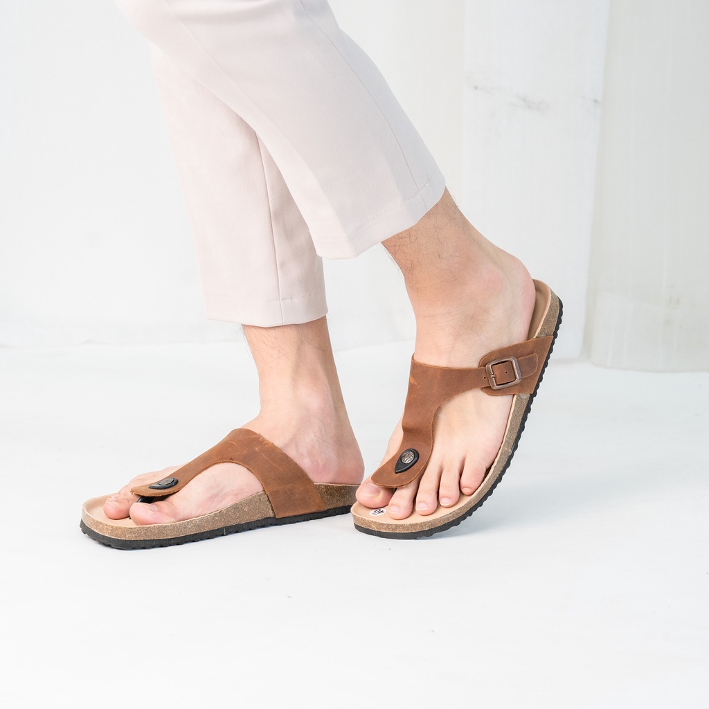 DK07 - Dép Đế Trấu BIOLINE Official Quai Da Bò Tách Ngón Lót Pu Kem Chống Nước