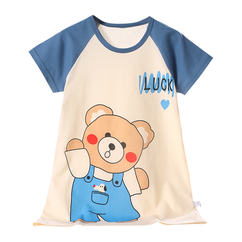 Đầm Ngủ Tay Ngắn Chất Cotton Mỏng Nhẹ Thời Trang Mùa Hè Xinh Xắn Cho Bé Gái 2187