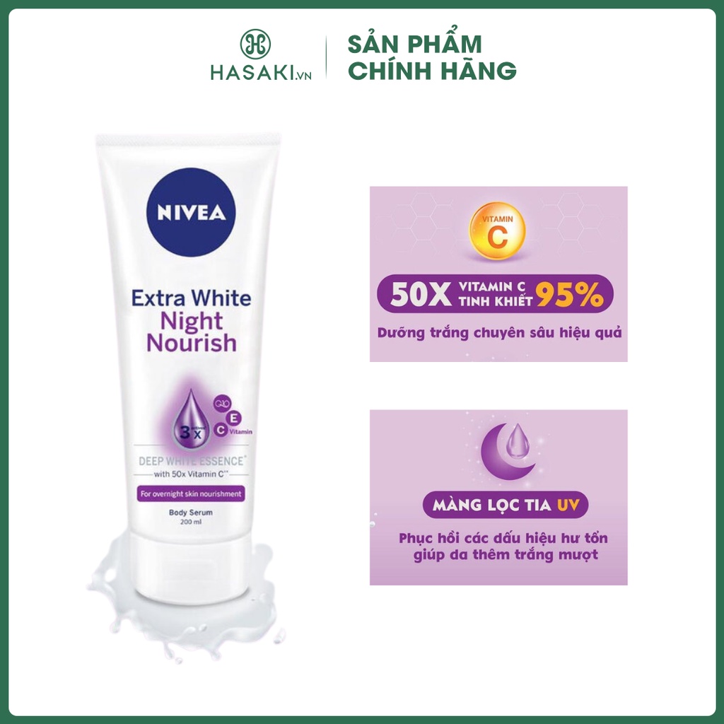 Tinh Chất Dưỡng Thể Giúp Da Săn Chắc Ban Đêm Nivea Extra White Night Nourish Body Serum 180ml | Hasaki