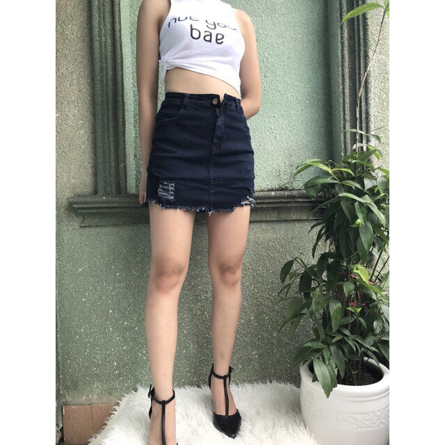 [Size 32~36] Quần Váy Jeans Rách - Siêu Co Giãn - Xanh Đá / Đen Xám