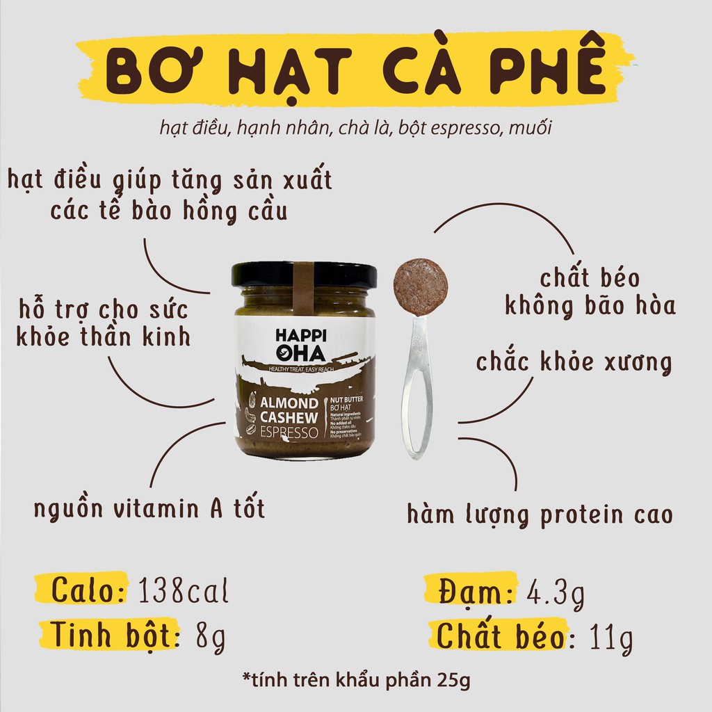 Bơ Hạt Cà Phê Không Đường Tinh Luyện HAPPI OHA Hỗ Trợ Ăn Kiêng Và Giảm Cân 100g