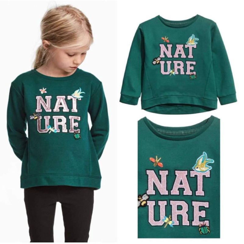 Áo nỉ đắp hình nổi kim sa bé gái H&M