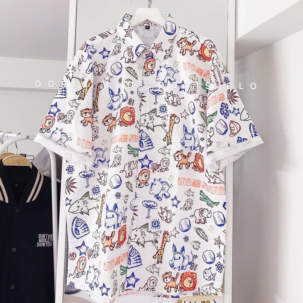 Áo sơ mi tay lỡ form rộng Hình Vẽ Ngộ Nghĩnh kiểu dáng unisex nam nữ chất nhẹ mát basic oversize