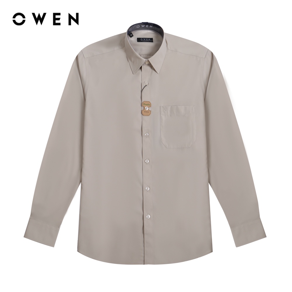 OWEN - Áo sơ mi dài tay Regular Fit Be trắng Bamboo - AR221062DT