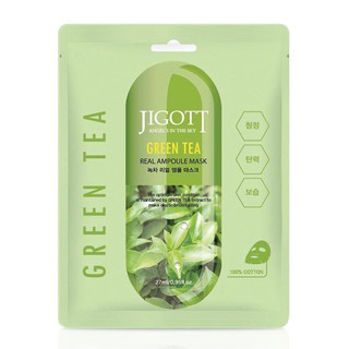 Combo 10 mặt nạ dưỡng trắng trà xanh jigott green tea real ampoule mask 27ml