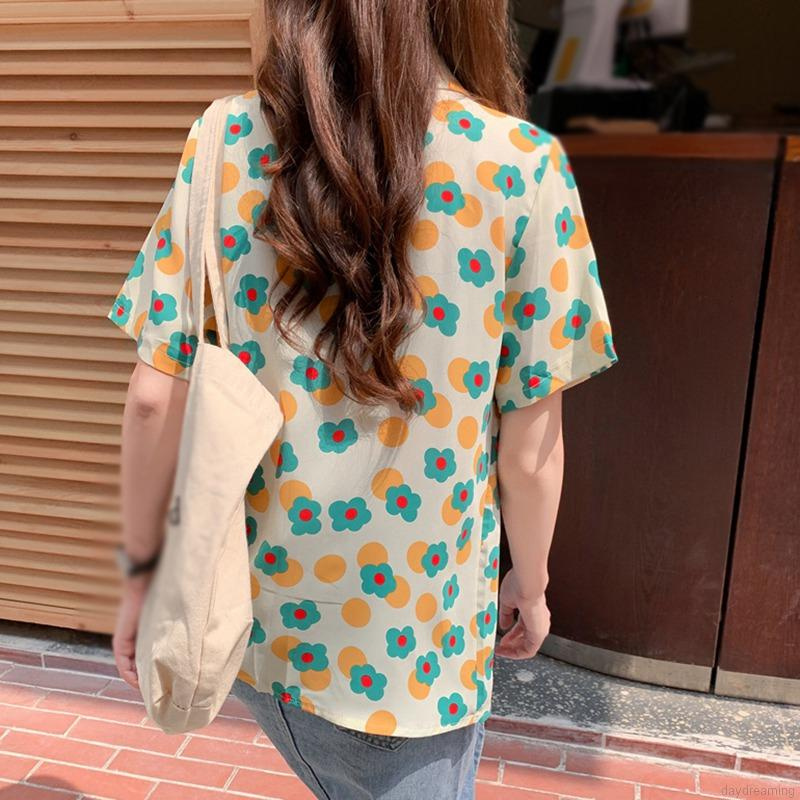Áo Sơ Mi Ngắn Tay In Họa Tiết Retro Cho Nữ
