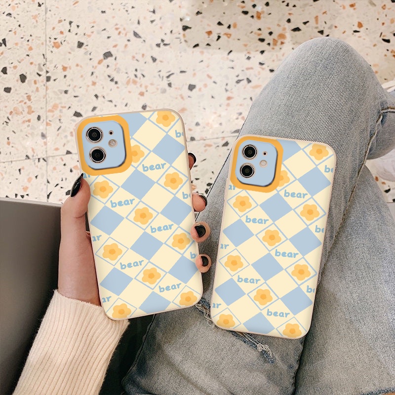 Ốp iphone kẻ caro Ốp LƯNG IPHONE FLOWER BEAR vuông cạnh 6s/6plus/7/7plus/8plus/x/xsmax/11/11promax/12/13pro/promax