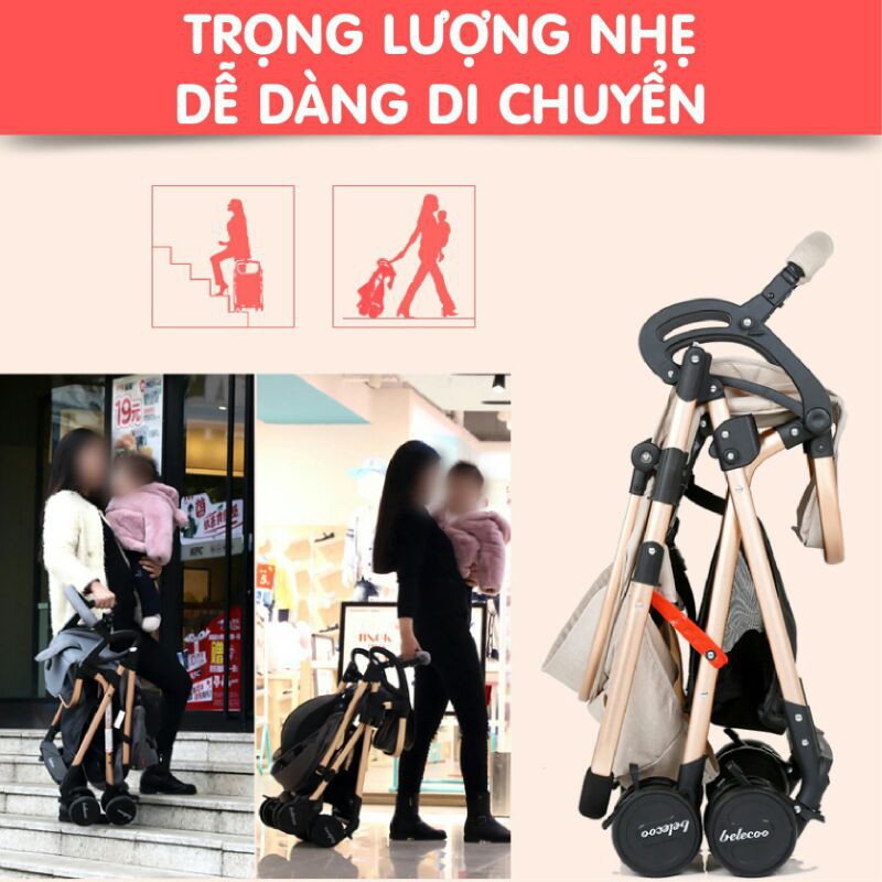 [GÍA SIÊU RẺ] Xe đẩy 2 chiều 3 tư thế gấp gọn Belecoo hàng chính hãng