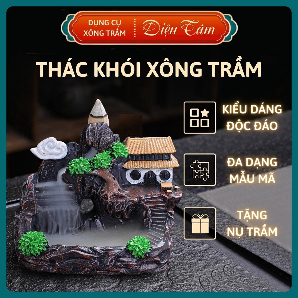 Thác khói trầm hương đốt nụ trầm hương khói ngược, tháp xông trầm thay cho lư xông trầm tặng 5 nụ trầm Diệu Tâm