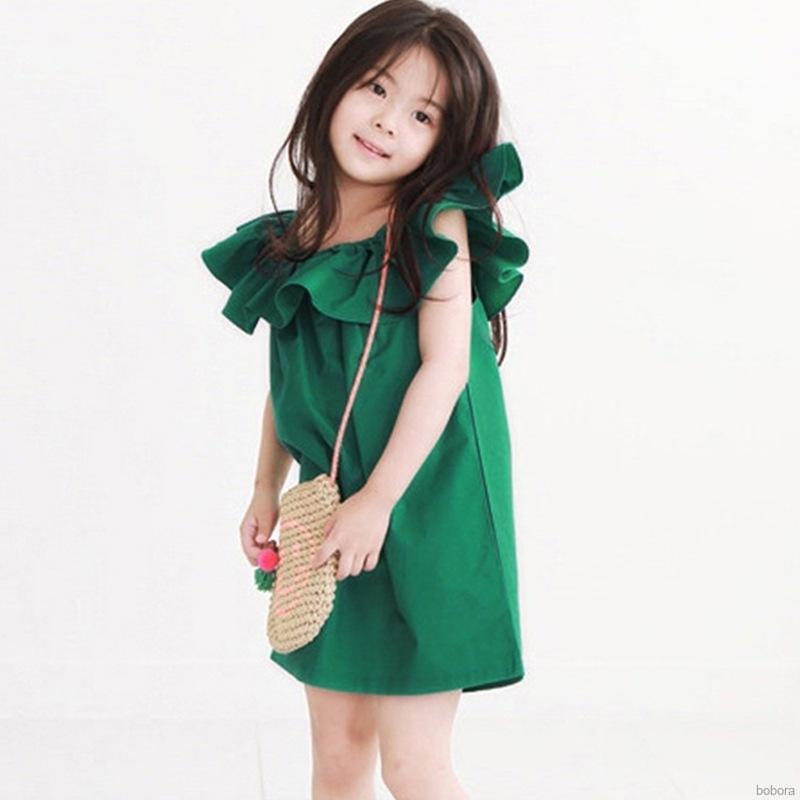 Đầm Suông Màu Trơn Phong Cách Hàn Quốc Cho Bé Gái 2-7 Tuổi