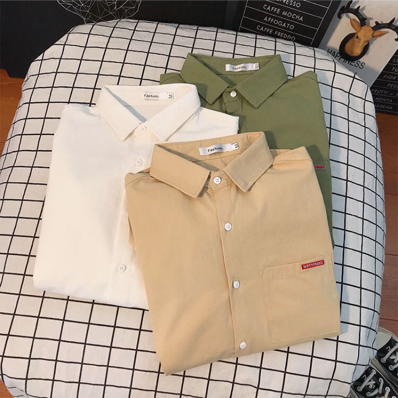 Áo Sơ Mi Tay Dài Dáng Rộng Màu Sắc Trơn Thời Trang Mùa Thu Phong Cách Hàn Quốc Cho Nam Giới
