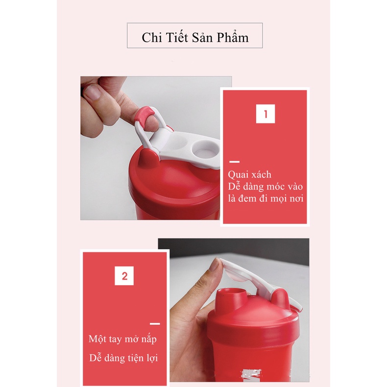 Bình nước xịn  bình lắc, shaker thể thao, tập gym 450ml có quả lắc lò xo có hộp chia ngăn đựng whey