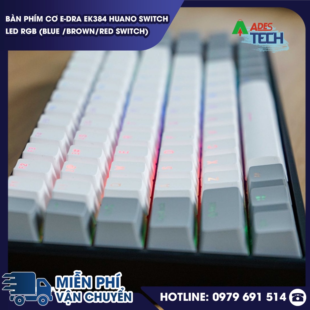 Bàn Phím Cơ Có Dây EDra EK384 LED RGB | PBT Xuyên LED  | Bảo Hành Chính Hãng 24 Tháng