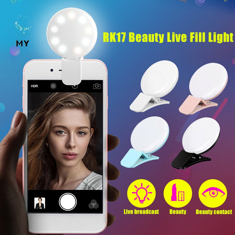 Selfie LED Ring Light Rechargeable Portable Clip Fill Light for Phone Tablet Video