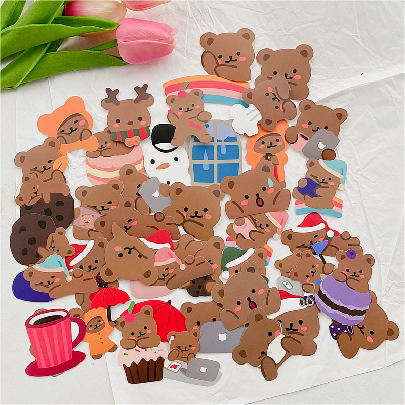 Bộ 60 Miếng Dán Trang Trí Viền Bánh Kem Hình Gấu Dễ Thương