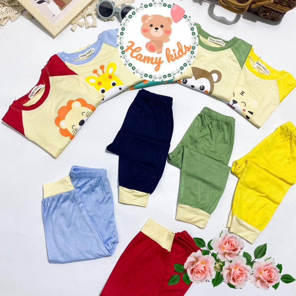 Đồ Bộ Minky Mom Chính Hãng Tay Dài Quần Dài Bé Trai Bé Gái Thun Lạnh Túi Giả Hình Sư Tử Khỉ Mèo Bé Dưới 20kg - Hamykids