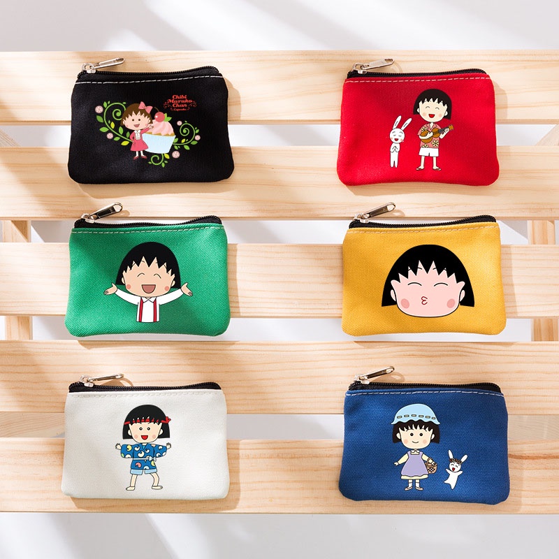 Chi-bi Ví canvas mini Đựng Tiền Xu Họa Tiết maruko Dễ Thương Cho Học Sinh