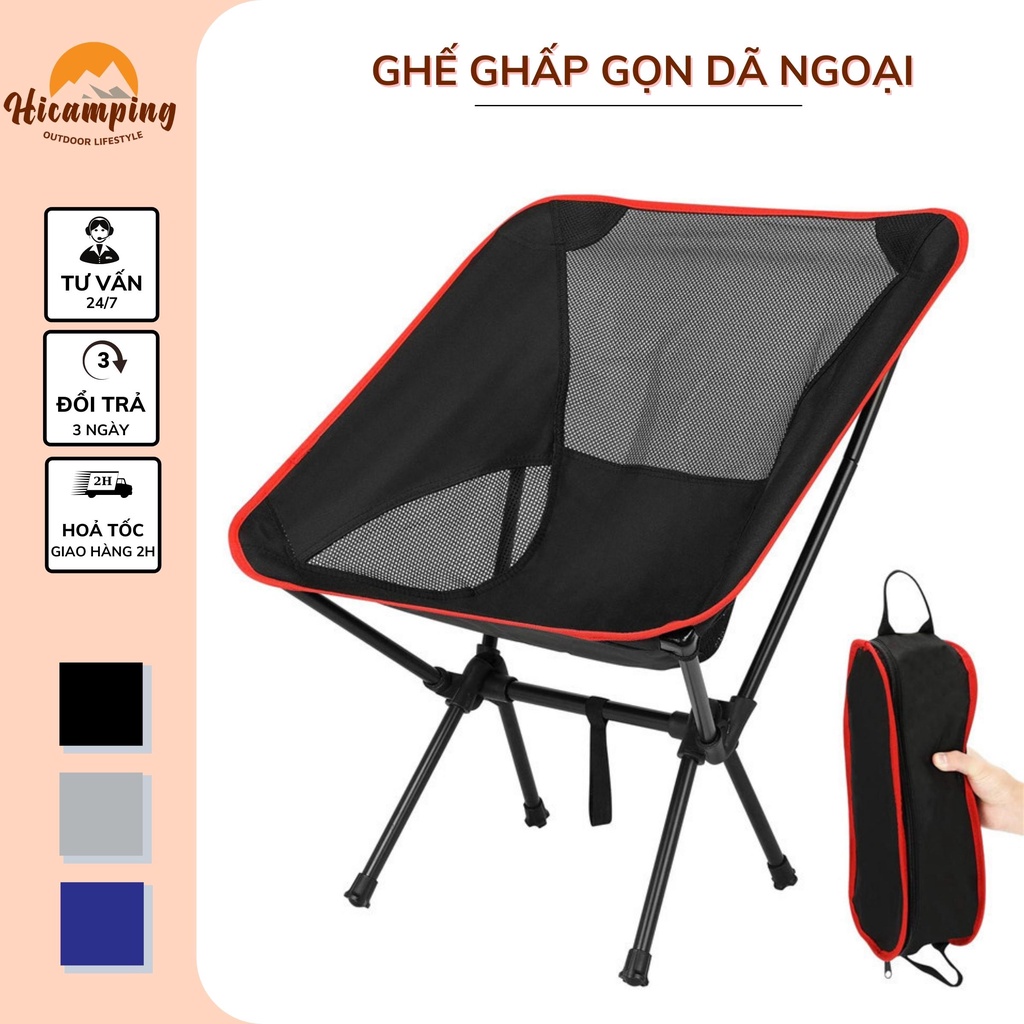 Ghế xếp gọn chịu lực 120kg cắm trại dã ngoại, khung thép chịu lực
