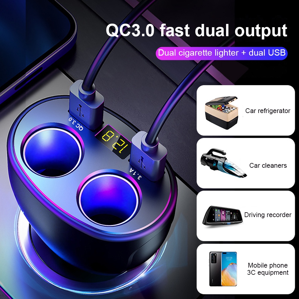 Tẩu sạc nhanh PECHAM QC3.0 hai cổng USB có màn hình kỹ thuật số dành cho ô tô