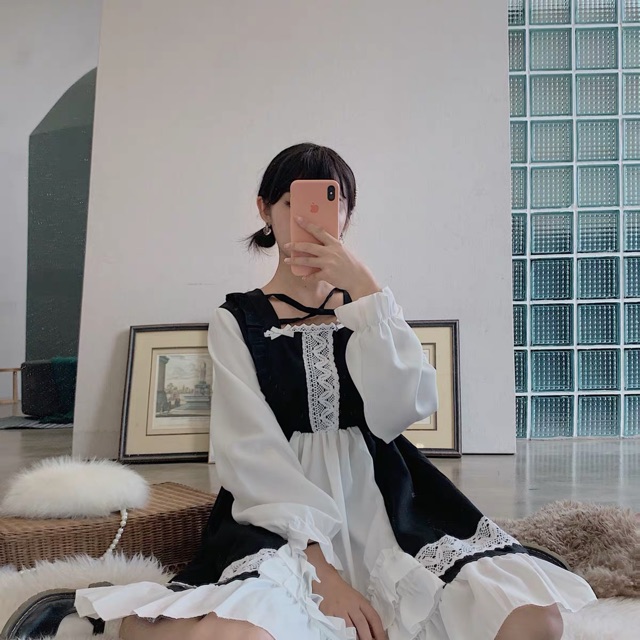 Đầm xòe dài tay phong cách dễ thương Ulzzang T22