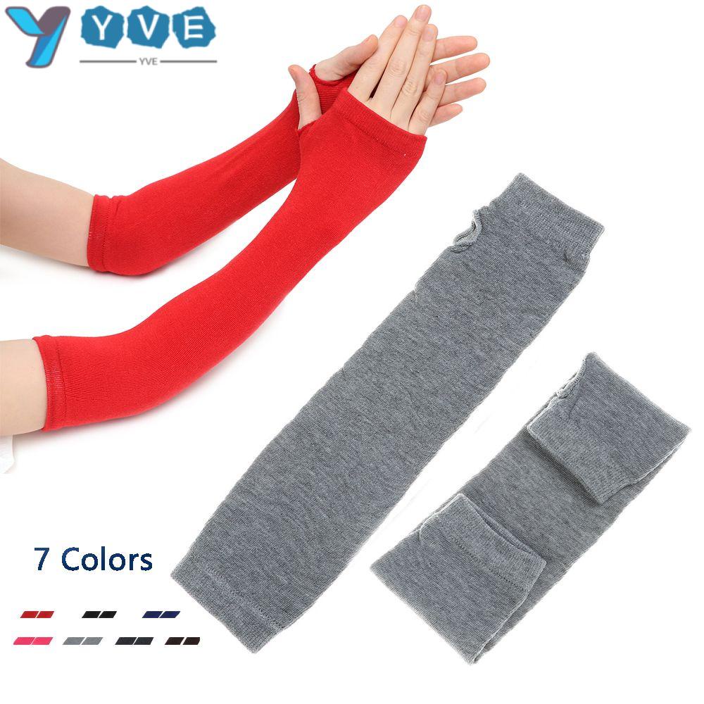 Găng tay dài hở ngón giữ ấm màu trơn thời trang thu đông cho nữ