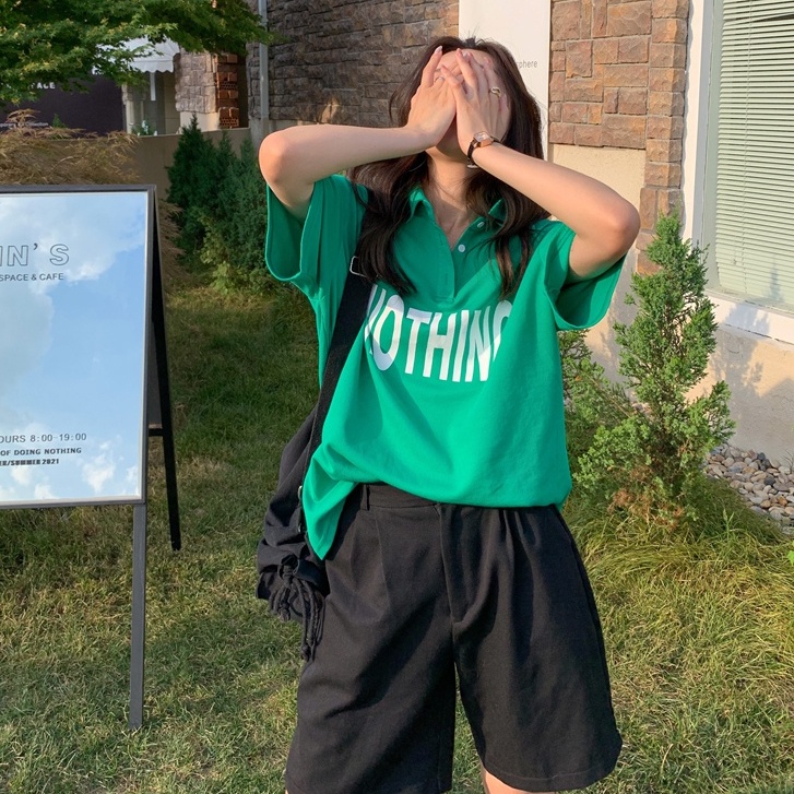 Áo Thun Tay Ngắn Dáng Rộng Có Cổ Thời Trang Mùa Hè Cho Nữ